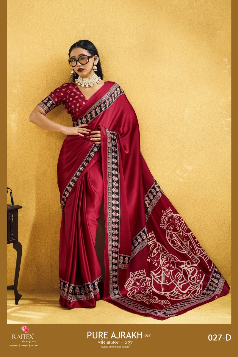 Pure Ajrakh 027 By Rajtex Modal Satin Ajrakh Print Saree